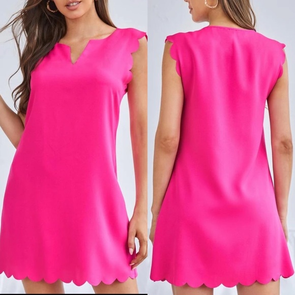 Scalloped edge v neck tank mini sheath dress blue - Picture 4 of 4